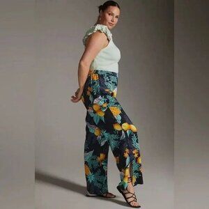 Anthropologie Maeve Escape Printed Pants Pineapple Lemon Tropical size 14